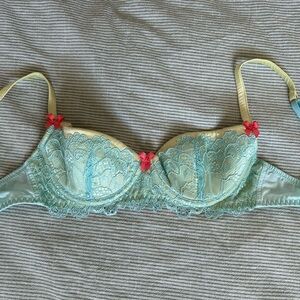 Mimi Holliday Light Teal Lace Underwire Bra with Pink Accents